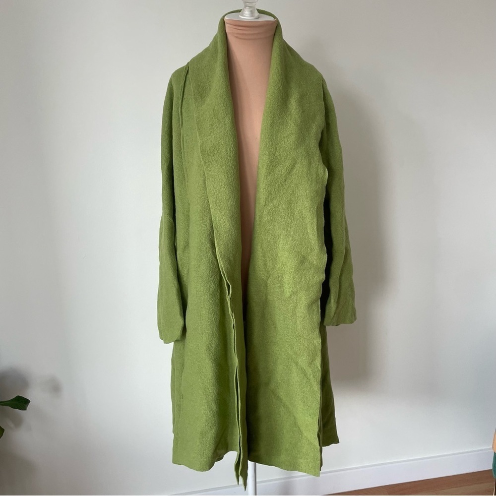 Kostron Atelier German 100% Virgin Wool Green Lagenlook Single Button Coat EUC M - Picture 5 of 11